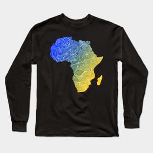 Colorful mandala art map of Africa with text in blue and yellow Long Sleeve T-Shirt